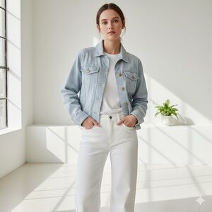 Light blue & white stripe denim jean jacket - XS NWOT